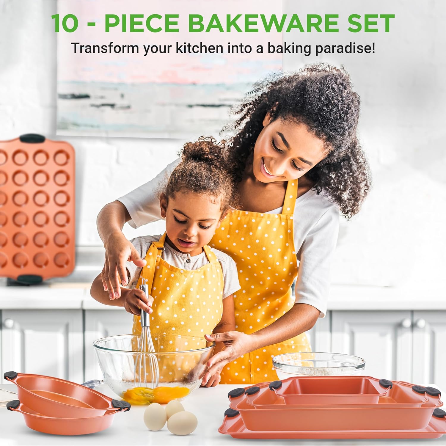 10-Piece Nonstick Pans Set - Bakeware Sets for Cookies, Cakes, & Roasting - Bakeware Includes Cookie Sheet, Muffin