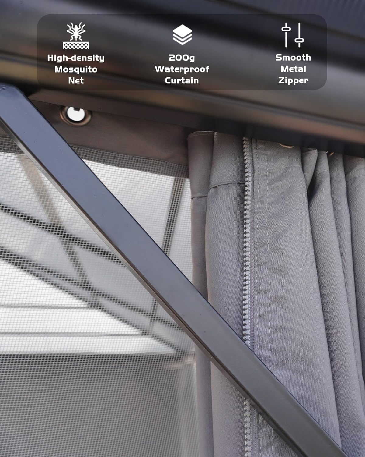 10' x 13' Hardtop Gazebo with Polycarbonate Double Roof, Aluminum Frame Permanent Pavilion with Curtains and Netting