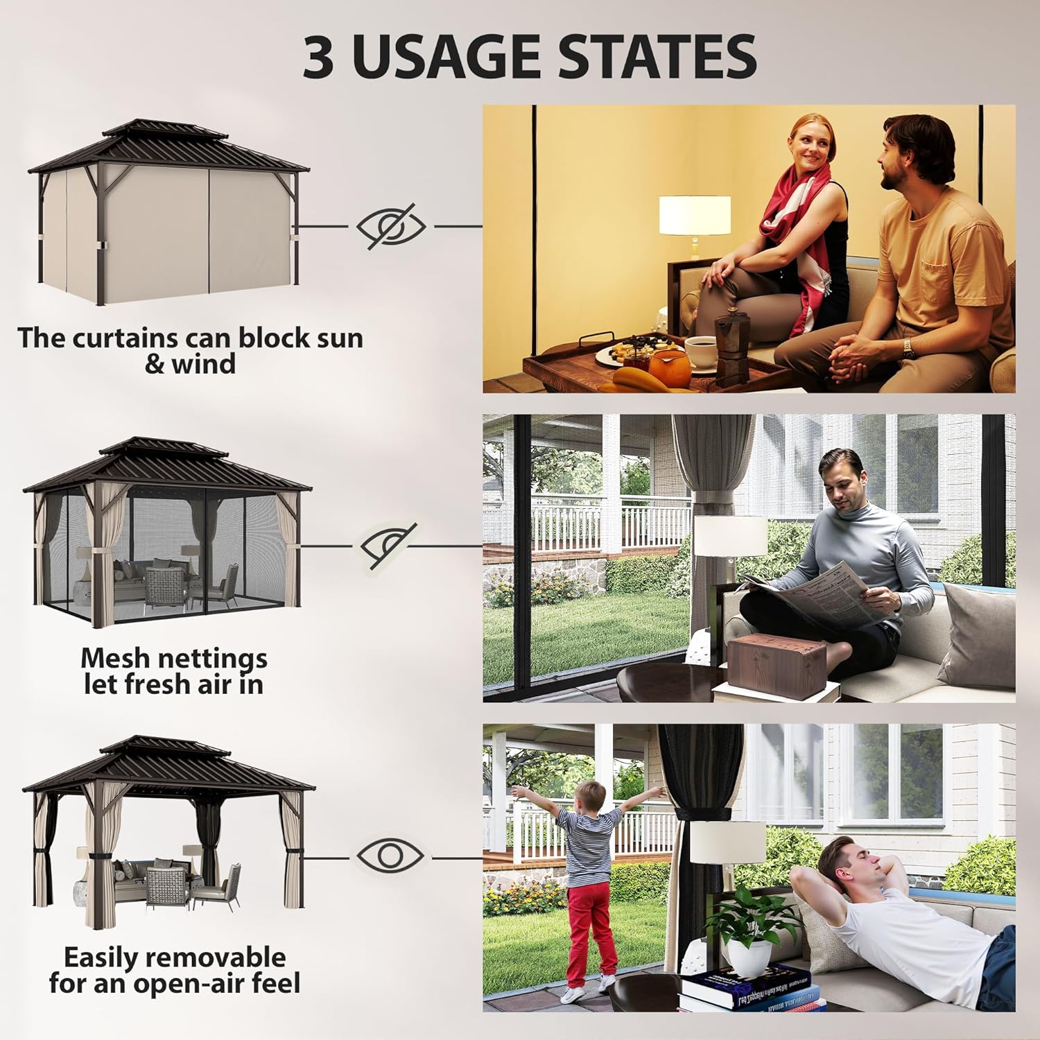 10' x 14' Hardtop Gazebo with UPF50+ Double Galvanized Steel Roof Canopy