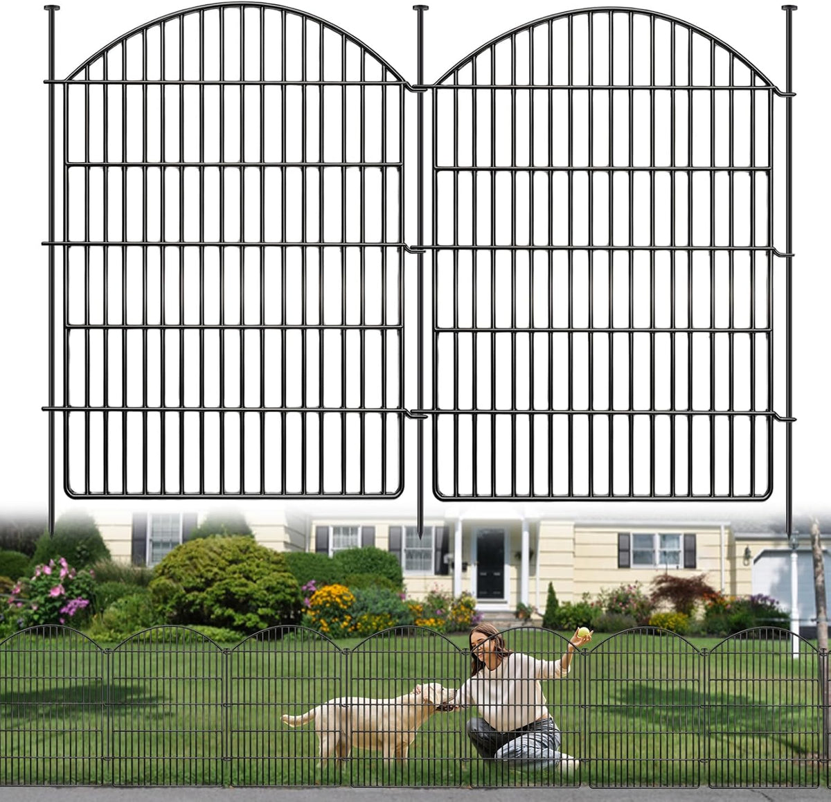 10 Panels Decorative Garden Fence, 40in (H) X 24ft (L) No Dig Dog Fences Outdoor for Yard, Rustproof Tall Metal