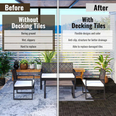 10 Pcs Outdoor Interlocking Deck Tiles, 12"x12" Acacia Wood Tiles for Patio, Porch, Balcony & Poolside, Checker