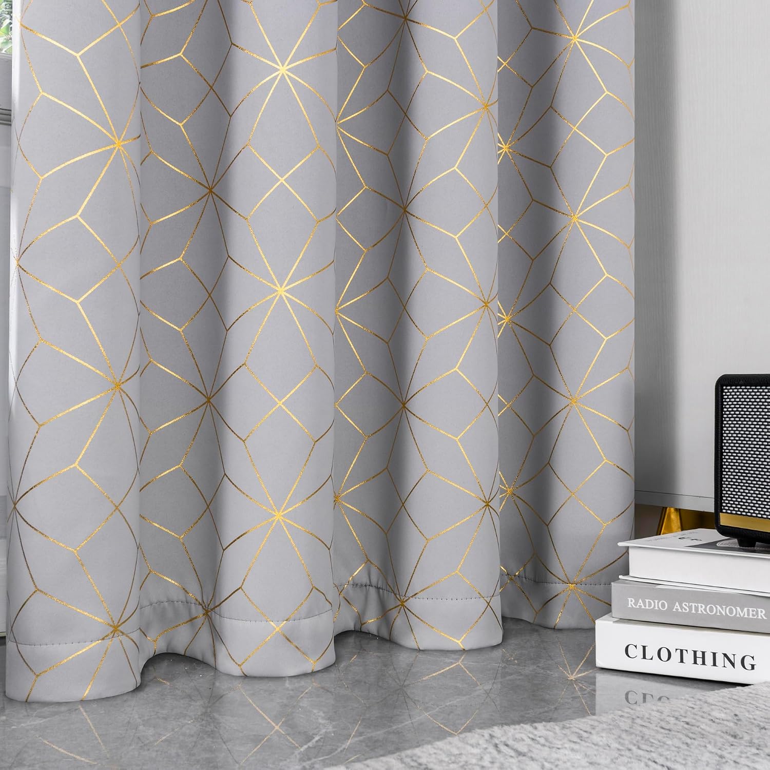 100% Blackout Curtains for Bedroom Living Room Moroccan Gold Patterned Drapes Thermal Insulated