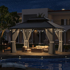 10'x12' Gazebo Hardtop Gazebo, Aluminum Frame Pergola with Double Galvanized Steel Roof