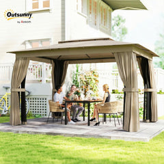 10' x 12' Outdoor Patio Gazebo, Heavy Duty Gazebo Canopy Shelter with Double Roof, Curtains, Netting, Steel Frame