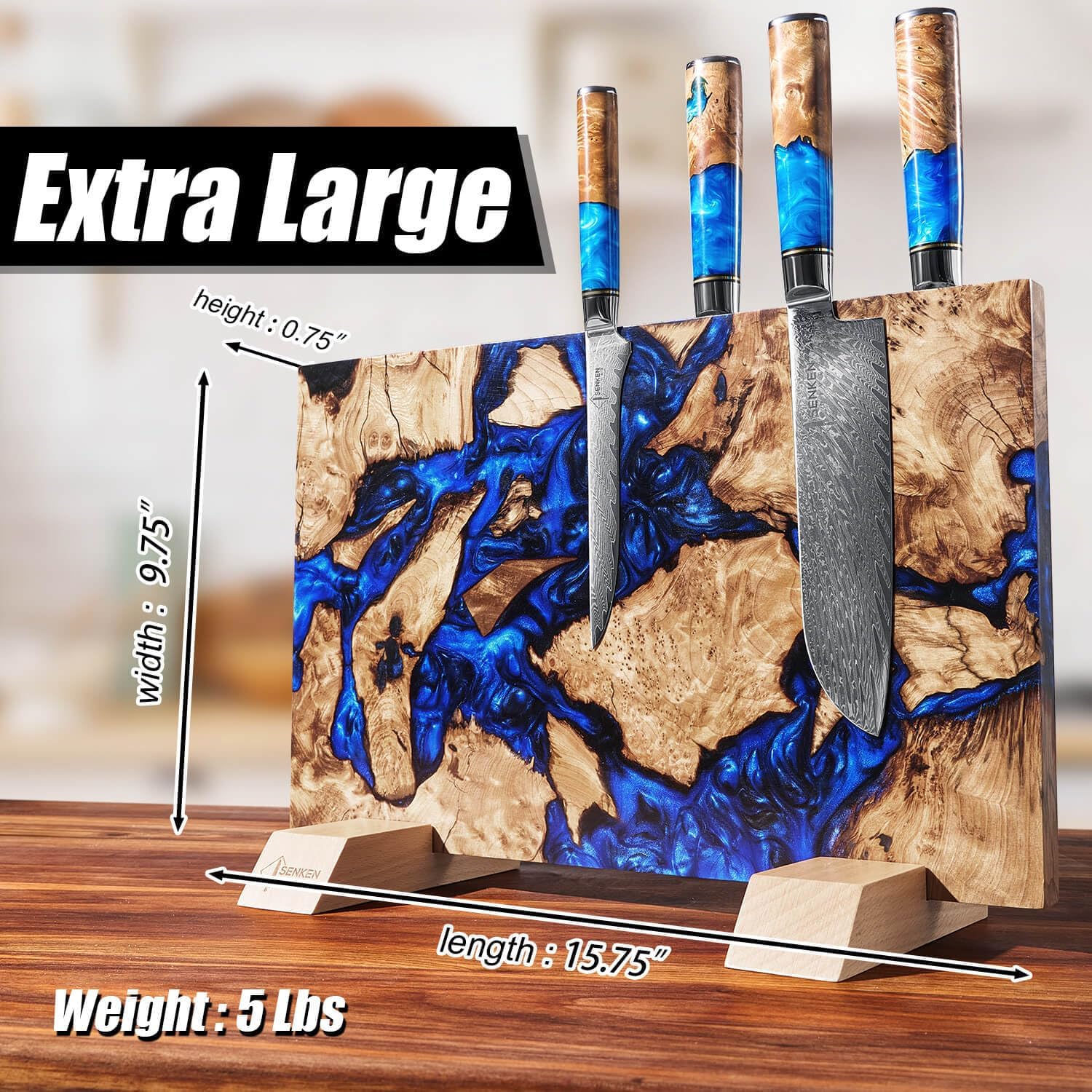 "Dark Tsunami" Extra Large Magnetic Knife Block - Holds Up to 16 Knives - Knife Block without Knives, Beautiful Dark