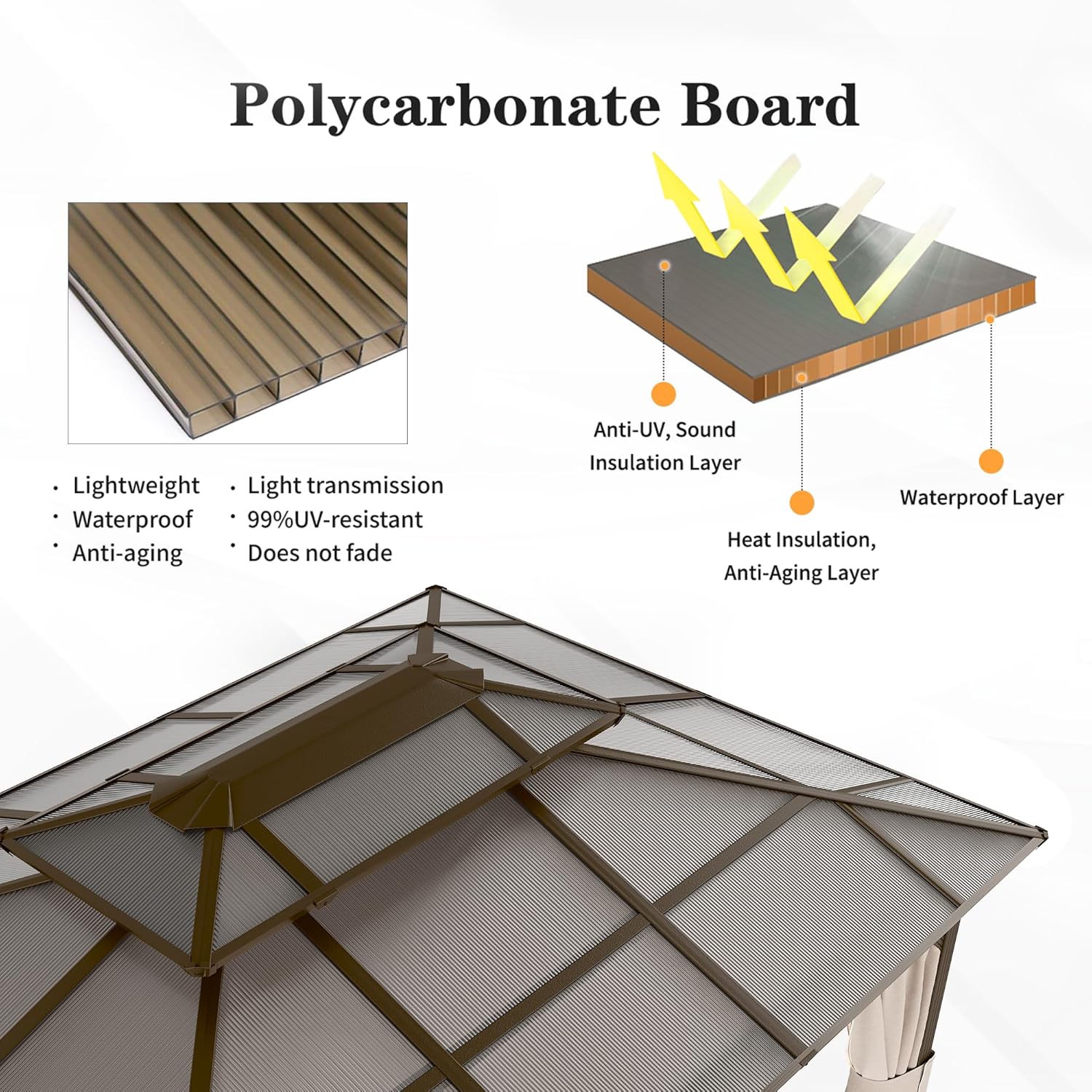 10'x13' Hardtop Gazebo, Outdoor Polycarbonate Double Roof Canopy