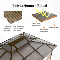10'x13' Hardtop Gazebo, Outdoor Polycarbonate Double Roof Canopy