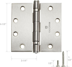 (3 Pack) Commercial-Grade 4-1/2" Full Mortise Ball-Bearing Door Hinges - Satin Nickel