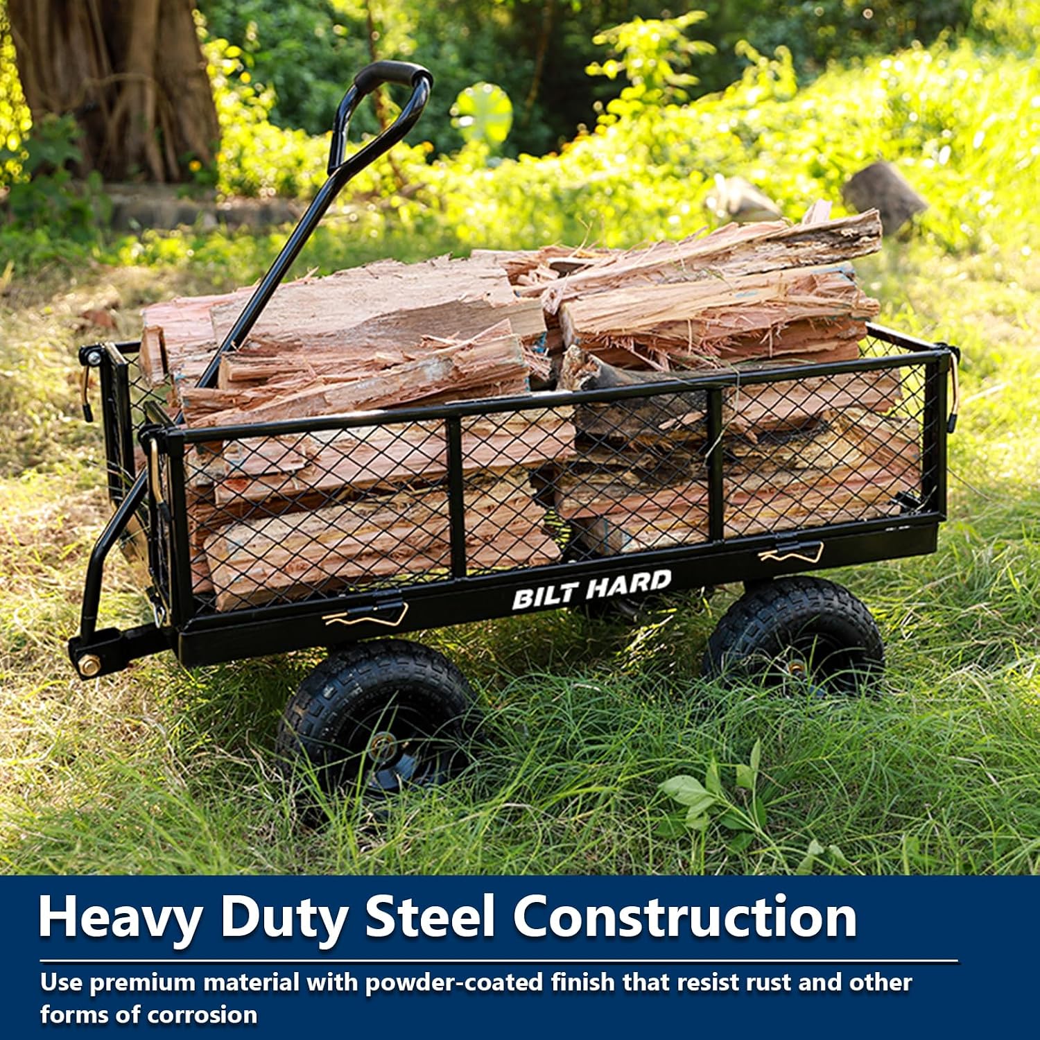 10" Flat Free Tires Heavy Duty Garden Cart with 180° Rotating Handle and Removable Sides, 4 Cu.Ft 400 lbs Capacity