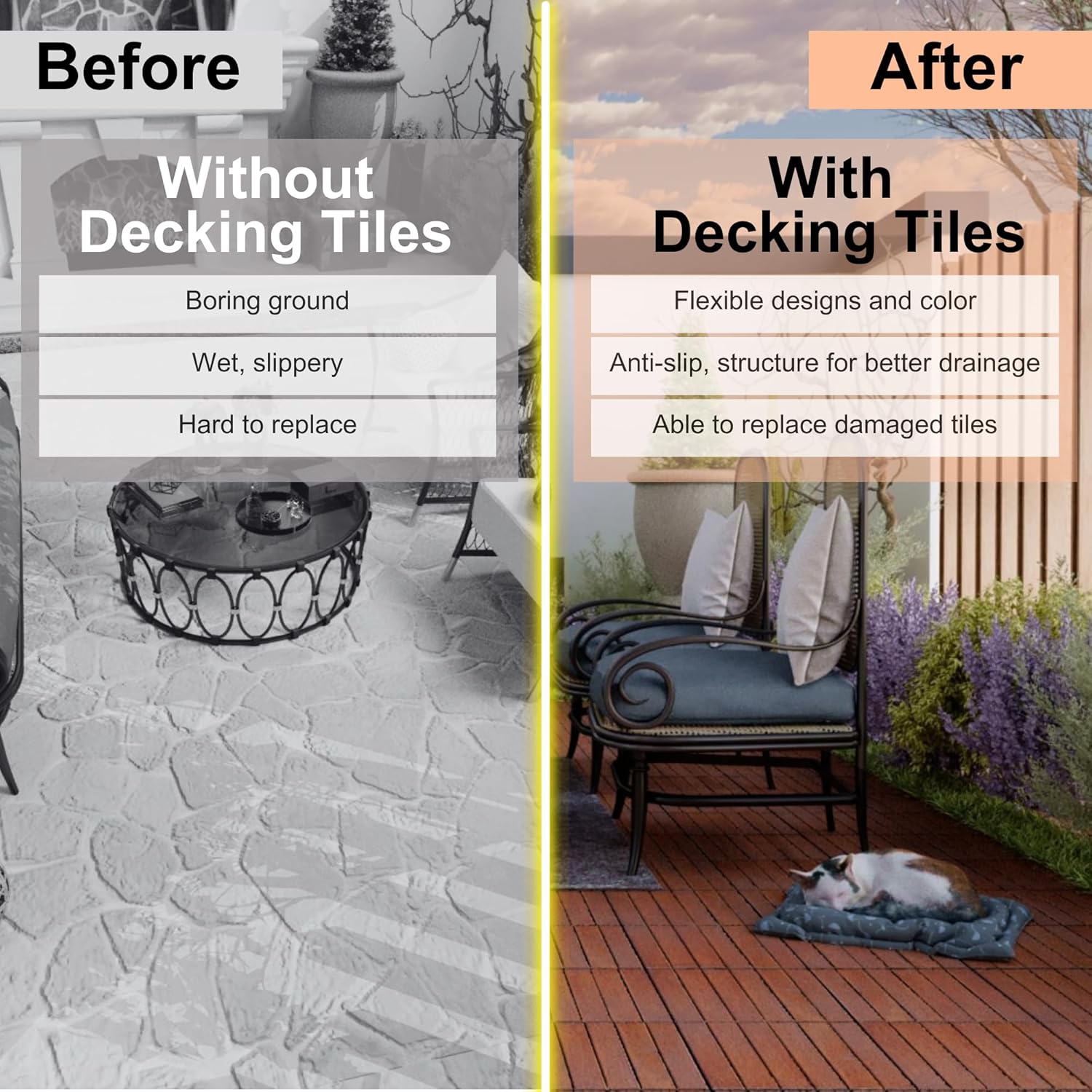 10 PCS Interlocking Deck Tiles, Solid Wood Patio Flooring Outdoor Waterproof, 12"x12"x0.8" Acacia Wood Tiles, Patio
