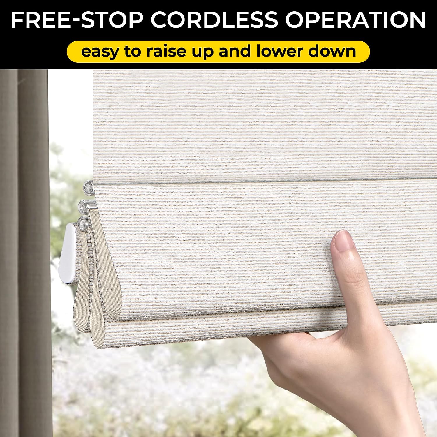100% Blackout Cordless Roman Shades for Indoor Windows & French Doors - Blackout - Beige