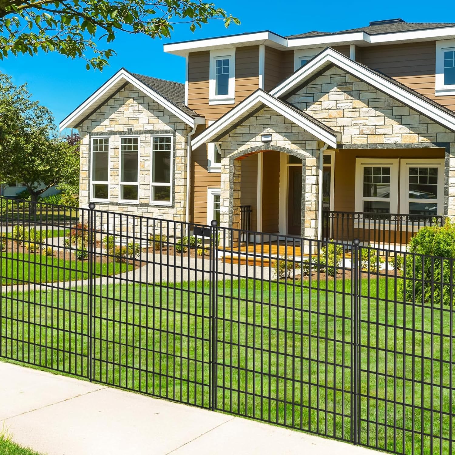 10 Panels No Dig Garden Fence with Gate, 40 in(H) X 24.2 ft(L) Metal Fence Panels, Thickened Rustproof Garden Fencing