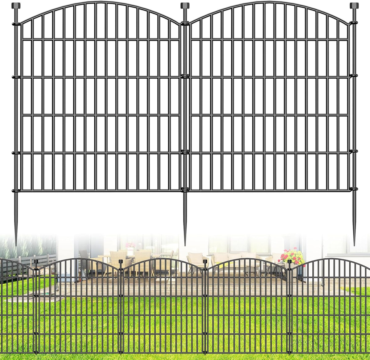 10 Panels Decorative Garden Fence - 32 in (H) x 23.6 ft (L) No Dig Dog Fence Outdoor for Yard, Rustproof Tall Garden