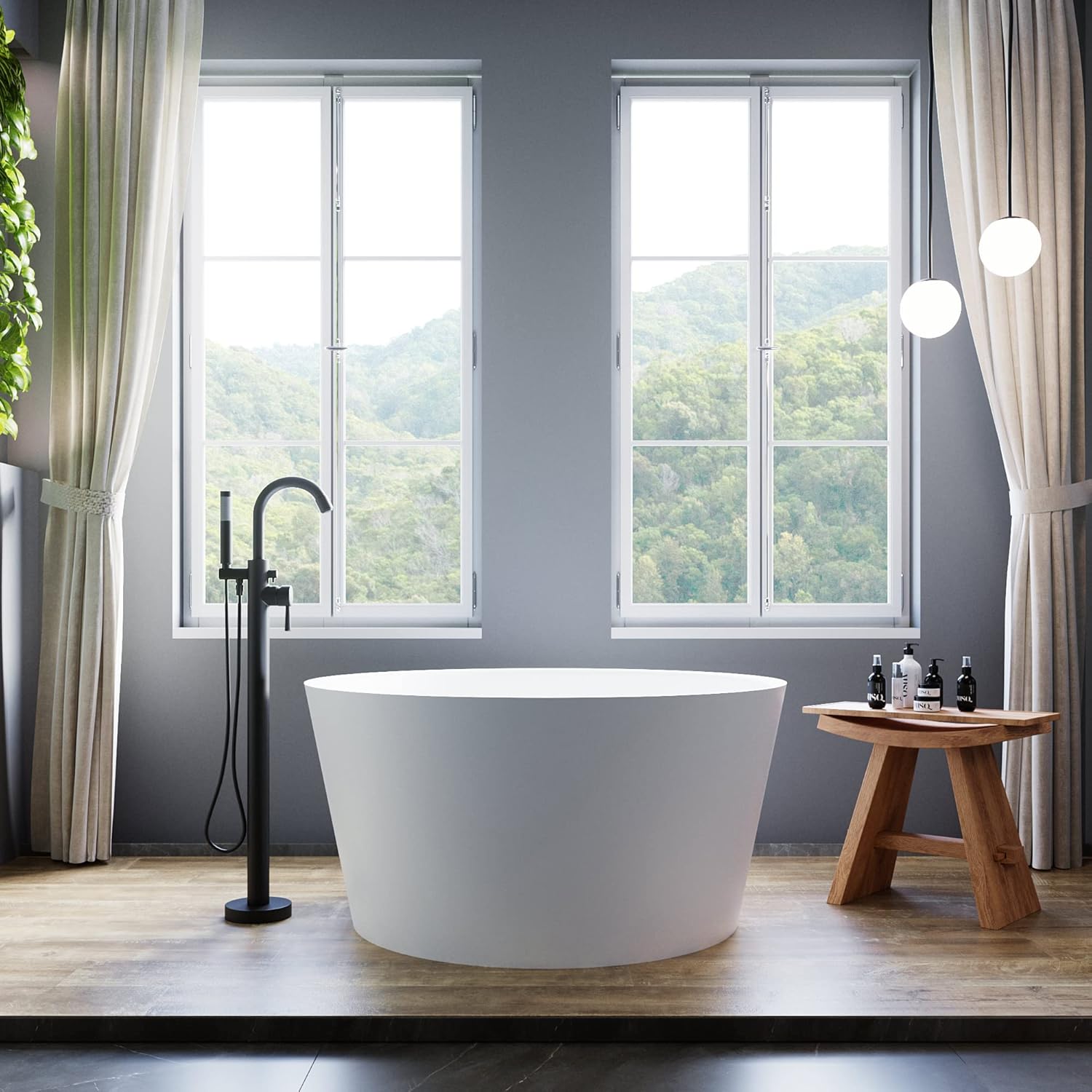 078 48" Round Luxury Stone Resin Solid Surface Freestanding Bathtub White Modern-Roud 48"