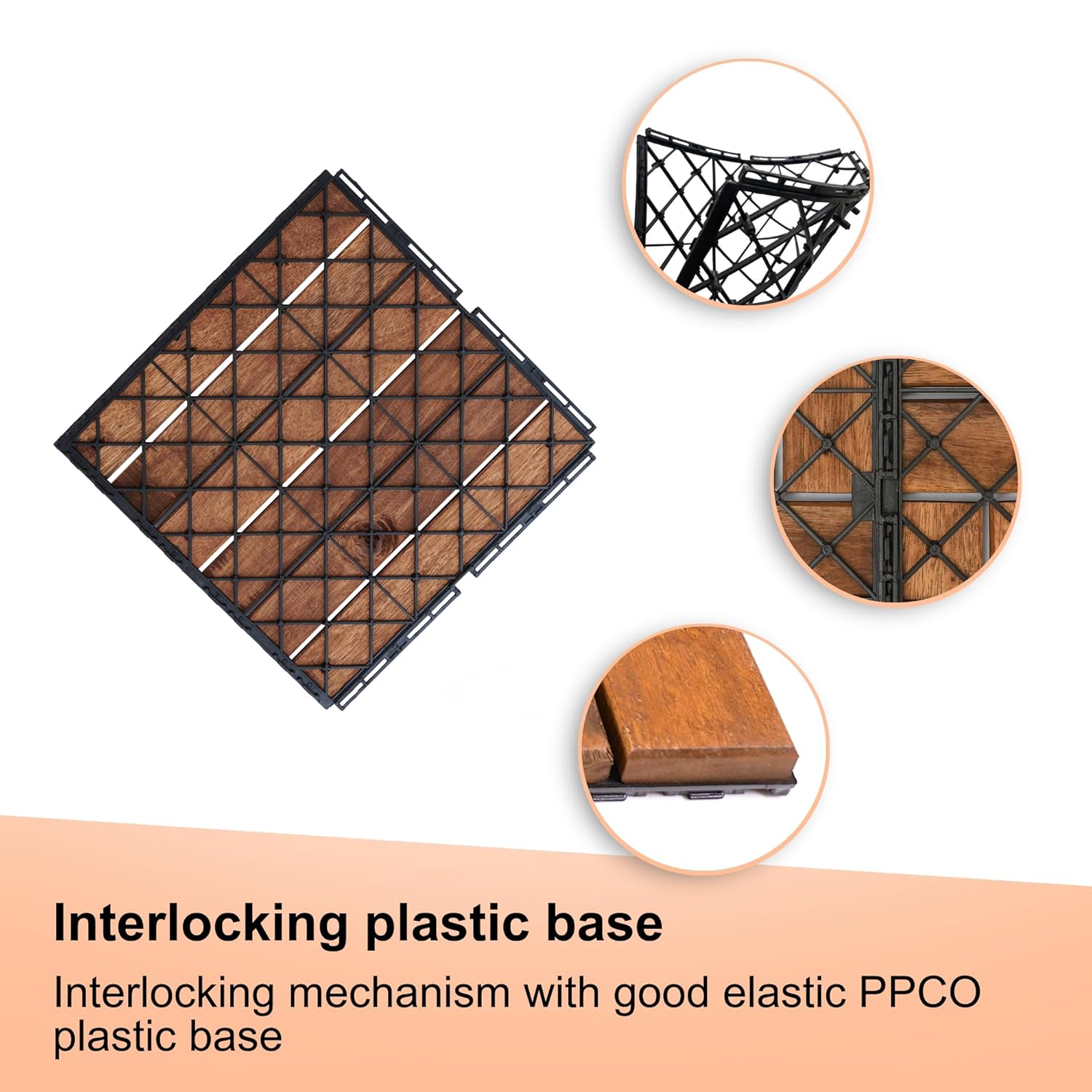 10 PCS Interlocking Deck Tiles, Solid Wood Patio Flooring Outdoor Waterproof, 12"x12"x0.8" Acacia Wood Tiles, Patio