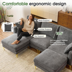 100" W U Shaped Couch with Ottoman, 22" Deep Seat Comfortable Sectional Couches for Living Room