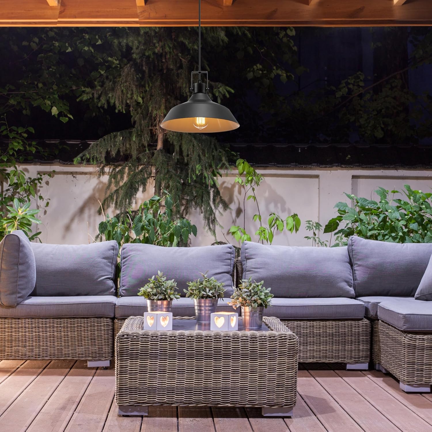 1-Light Indoor/Outdoor Pendant Light, Matte Black Finish, Textured Socket Detail, Adjustable Hanging Height, E26 Base
