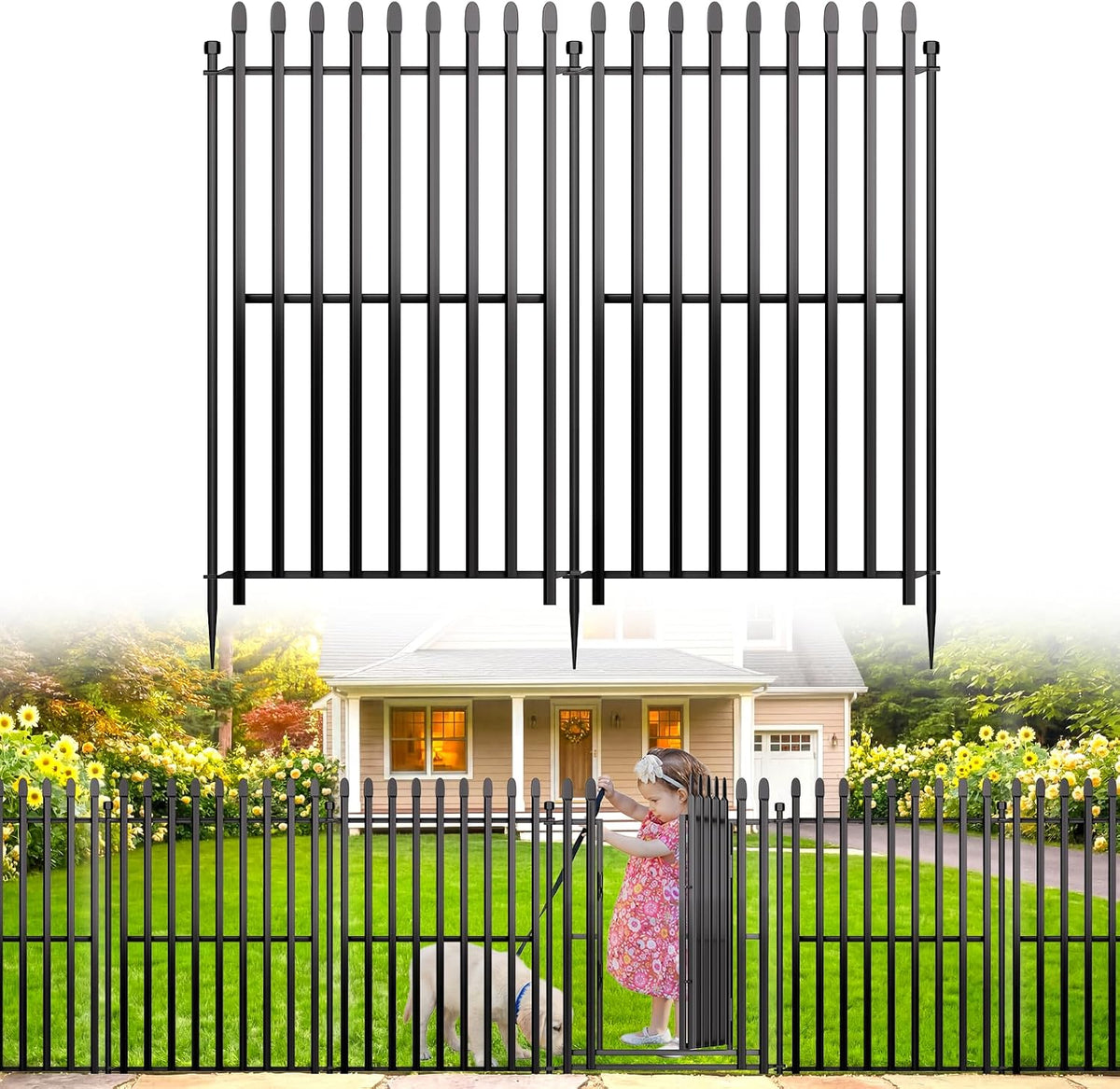 10 Panels No Dig Decorative Garden Fence with Gate, 40in(H) × 22ft(L) Heavy-Duty Rustproof Metal Panels, Outdoor Dog