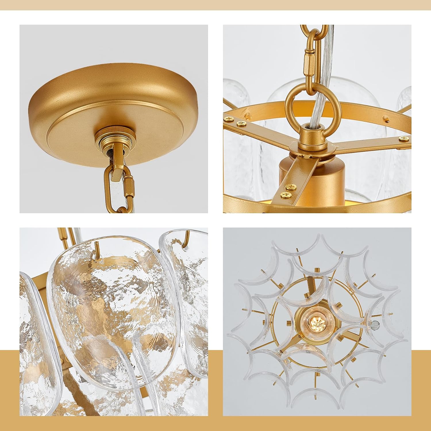 1-Light Modern Glass Pendant Light Gold Finish, Vintage Pendant Chandelier for Entryway, Unique Hanging Light Fixture