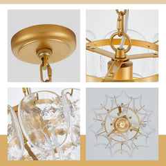 1-Light Modern Glass Pendant Light Gold Finish, Vintage Pendant Chandelier for Entryway, Unique Hanging Light Fixture