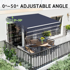 10'x8' Patio Manual Retractable Awning Fully Assembled, Blue | Aluminum Frame, 280G Polyester, Water-Resistant