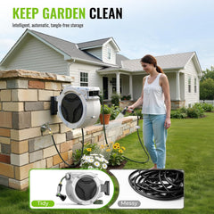 100 FT x 1/2 Inch Retractable Garden Hose Reel for Garden Watering | Any-Length Lock, 10-12s Auto Rewind, 10 Spray