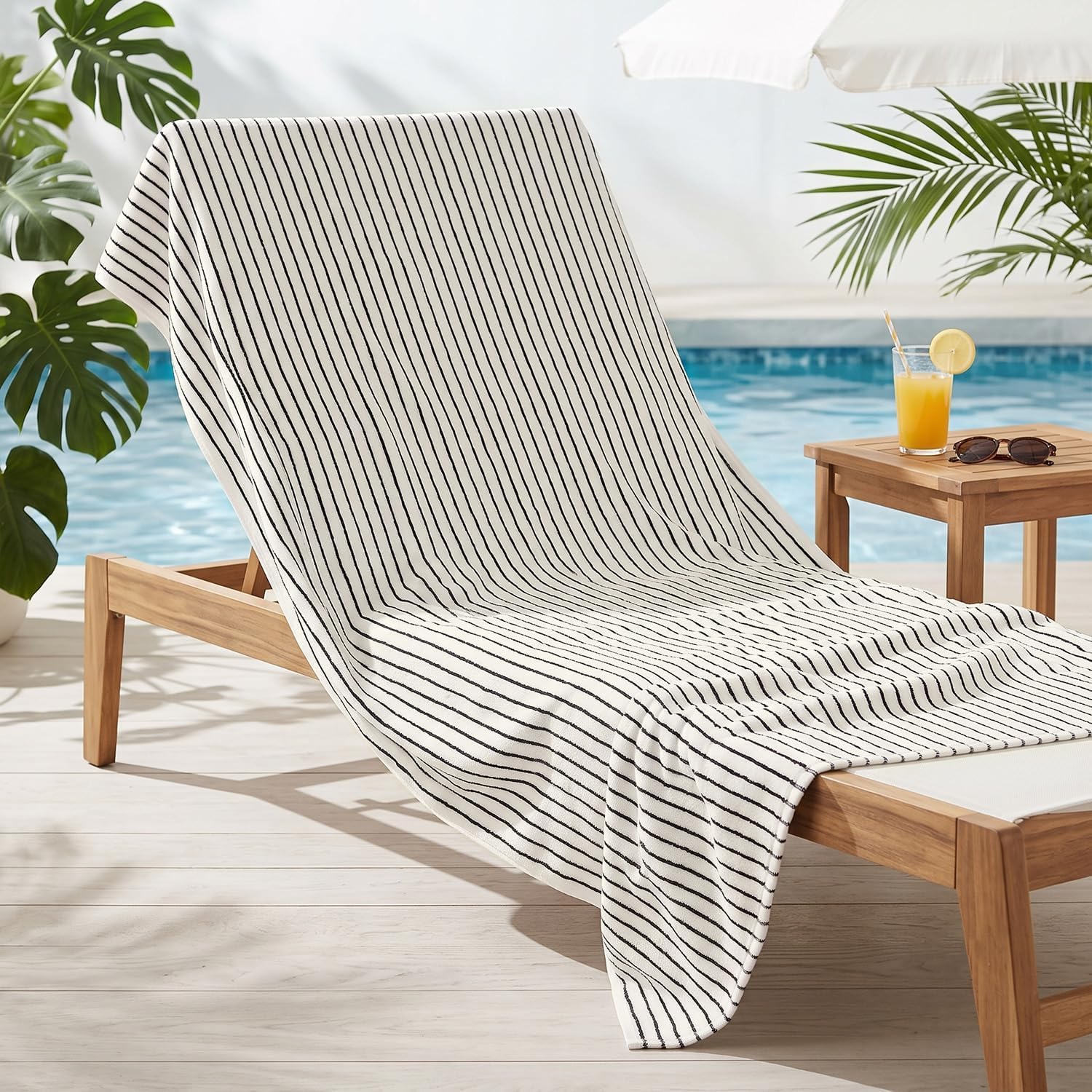 & Cream Striped Bath Sheets Set of 2, Extra Large Bath Towels | Cotton Bath Towel Oversized , Beach & Pool, 35" x 70"