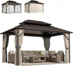 10' x 14' Hardtop Gazebo with UPF50+ Double Galvanized Steel Roof Canopy