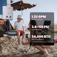 1.32 GPM Portable Gas Tankless Water Heater, Outdoor Propane Camping Water Heater, 5L, White, AS132