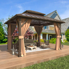 10'x12' Gazebo Hardtop, Galvanized Steel Double Roof Metal Gazebo with Aluminum Frame