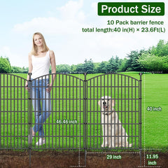 10 Panels No Dig Decorative Garden Fence with Gate - 40 in (H) x 23.6 ft (L), Dog Fence Outdoor for Yard, Rustproof