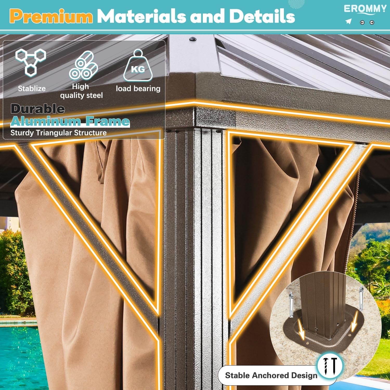 10'x12' Gazebo Hardtop, Galvanized Steel Double Roof Metal Gazebo with Aluminum Frame