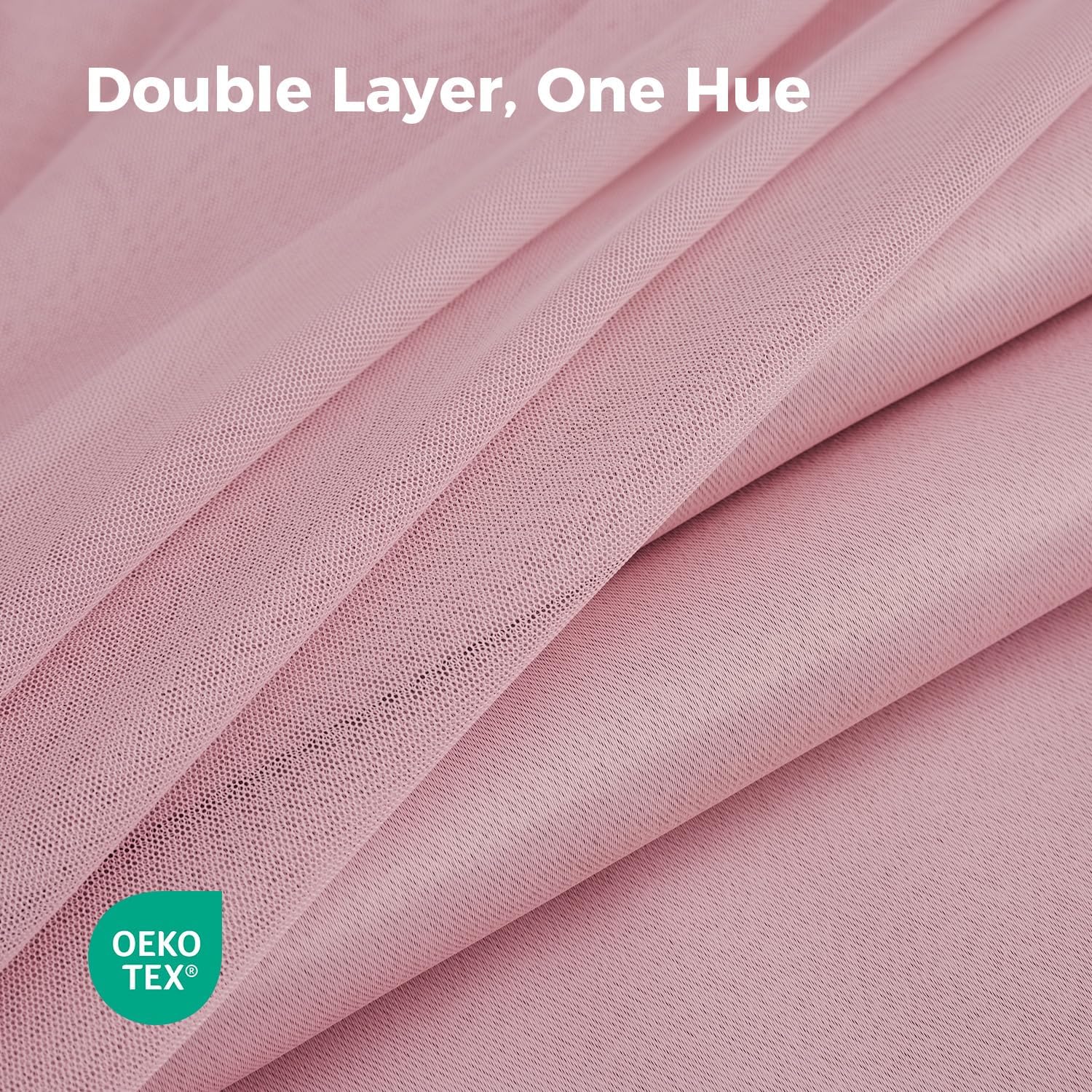 100% Blackout Curtains, Double Layer Pink Curtains, Black Out Curtain with Sheer Overlay, Room Darkening