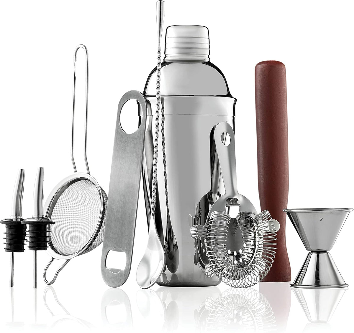 10-Piece Cocktail Shaker Set with Travel Bag - Stainless Steel Shaker Set Bartender Kit - Mixology Bartender Kit