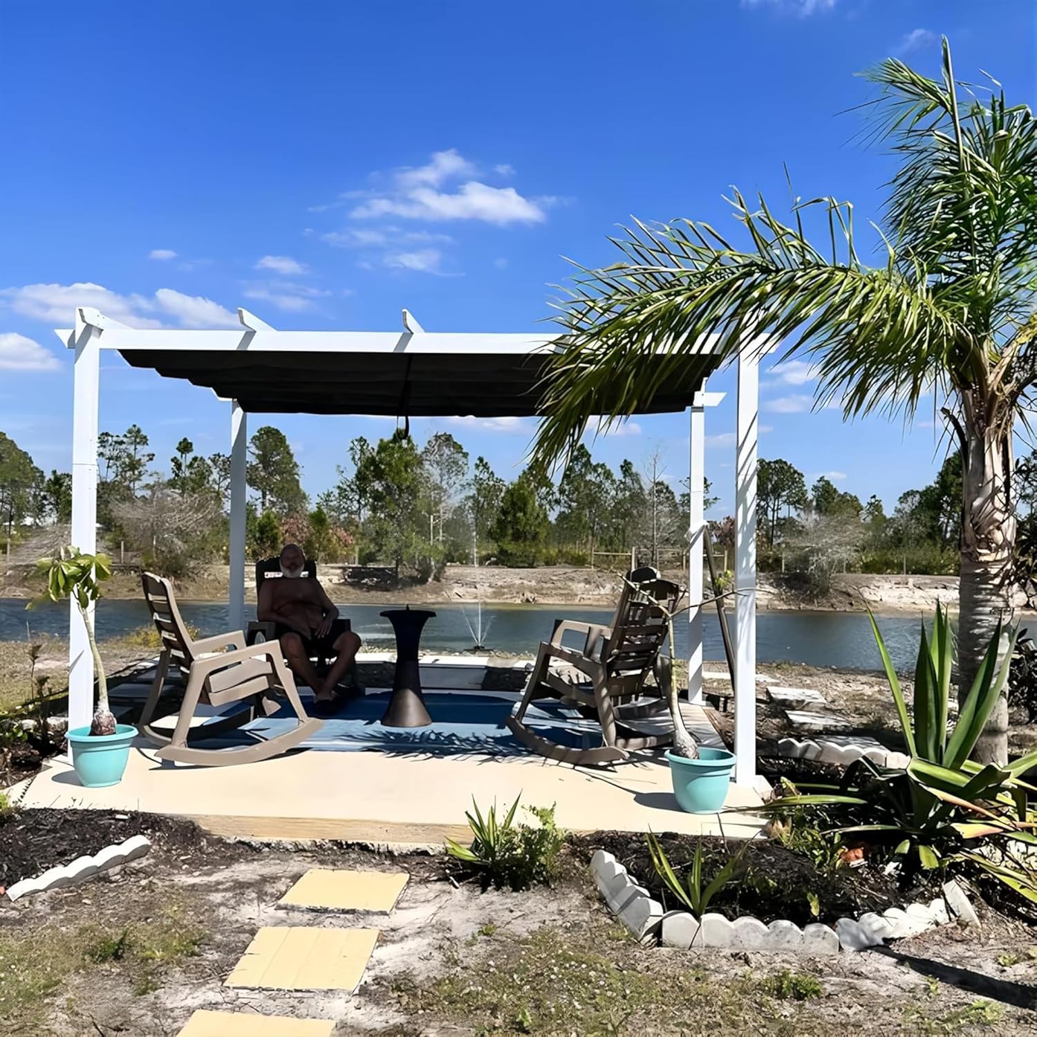 10' x 13' Outdoor Retractable Pergola Heavy-Duty Aluminum White Pergola with Sun Shade Canopy Patio Modern Shelter for Garden Yard Deck Grape Trellis, Grey