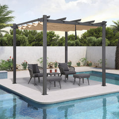 10' X 10' Outdoor Retractable Pergola with Sun Shade Canopy Patio Metal Shelter Porch Beach Pavilion Grill Gazebo