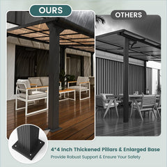 10 * 20FT Pergola,4 * 7 Inch Thickened Pillars & Enlarged Base,Outdoor Hardtop Lean to Gazebo,Wall Mounted