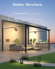 10 ft x 12 ft Lean to Gazebo, Hardtop Wall Pergola with Polycarbonate Roof