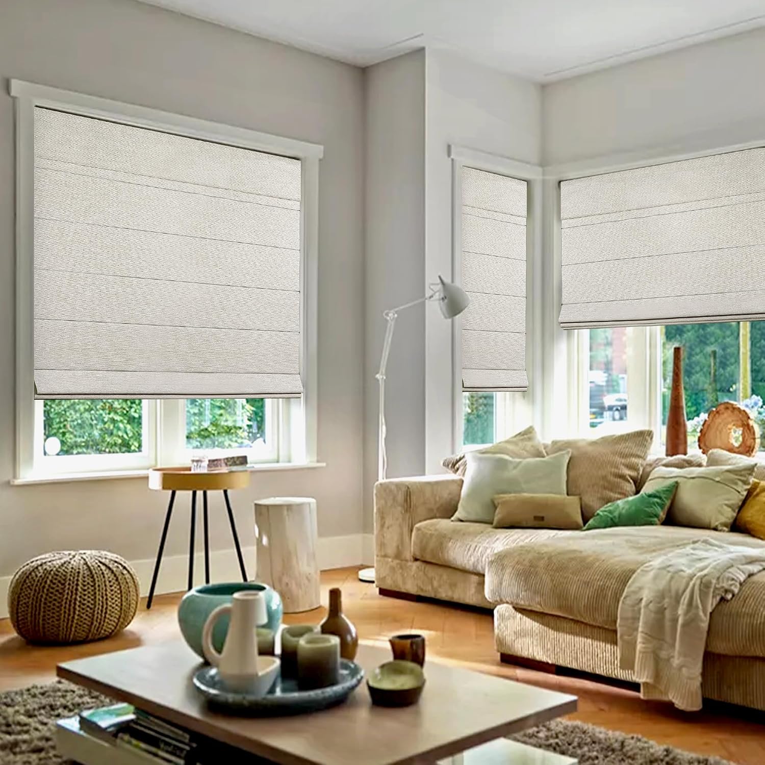 100% Blackout Cordless Roman Shades for Indoor Windows & French Doors - Blackout - Beige