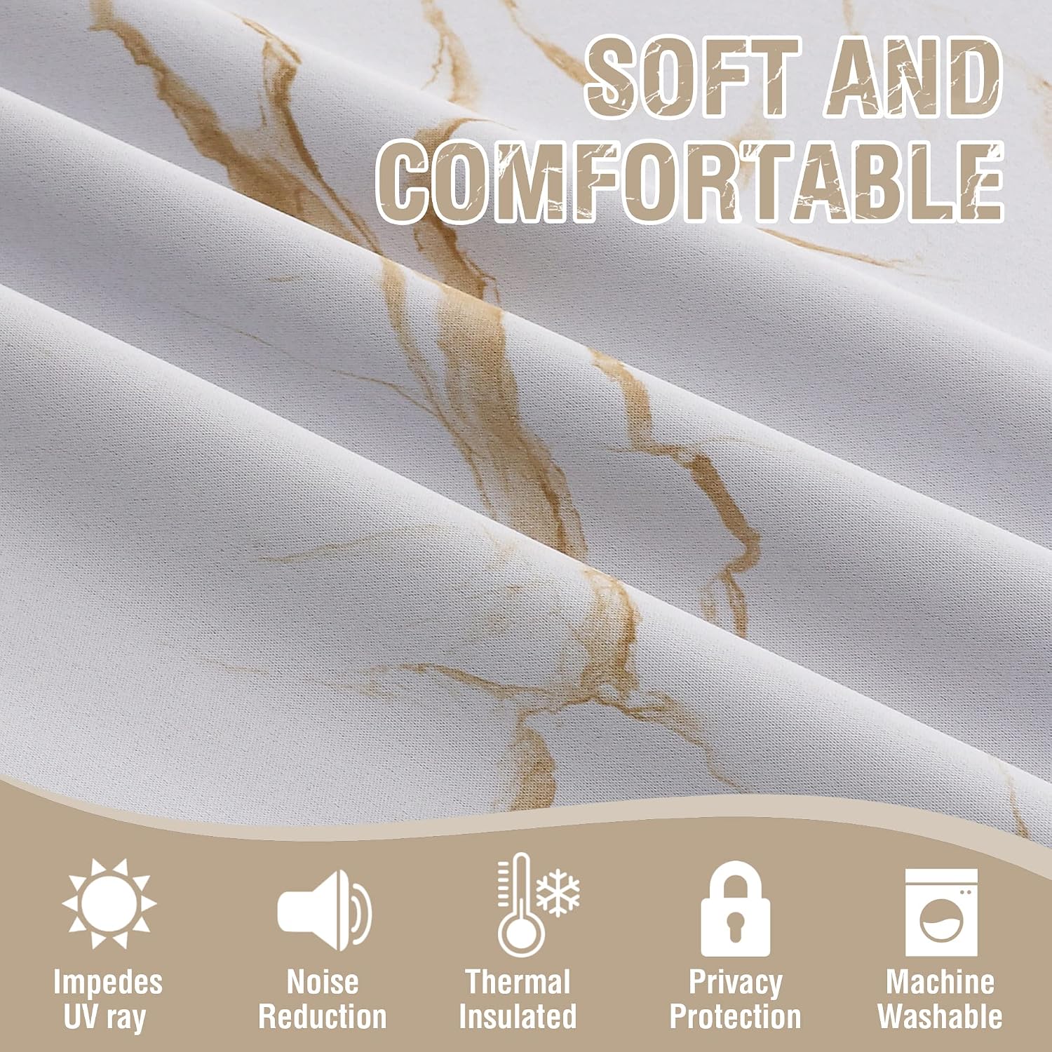 100% Blackout Curtains 2 Panels Set Marble Designs Printed Drapes Thermal Curtains for Bedroom
