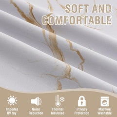 100% Blackout Curtains 2 Panels Set Marble Designs Printed Drapes Thermal Curtains for Bedroom