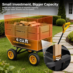 10-in NO-Flat Tires 900lb Garden Dump Cart Wheelbarrow Garden Wagon | Black Garden Cart DIY Expandable Bed Holds over