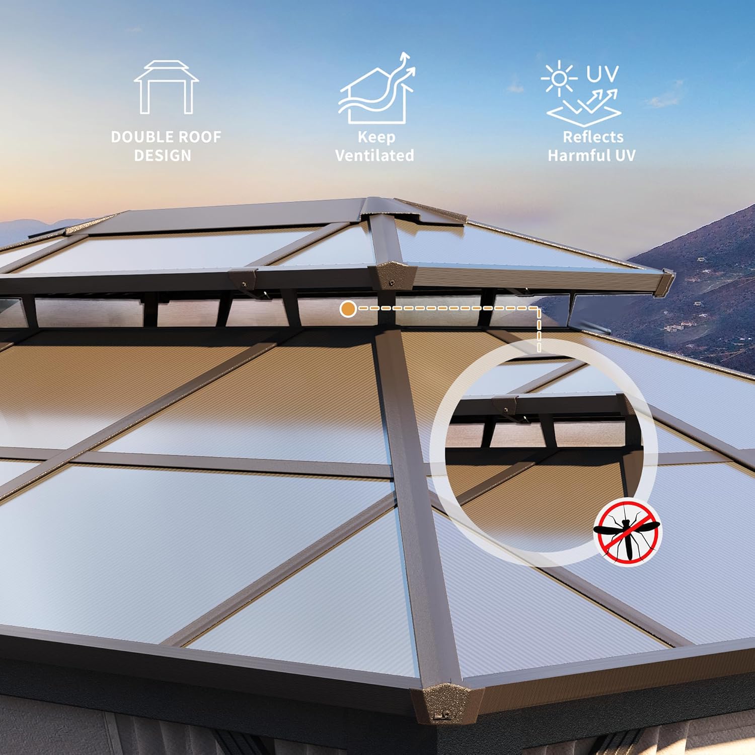 10'x13' Hardtop Gazebo, Outdoor Polycarbonate Double Roof Canopy