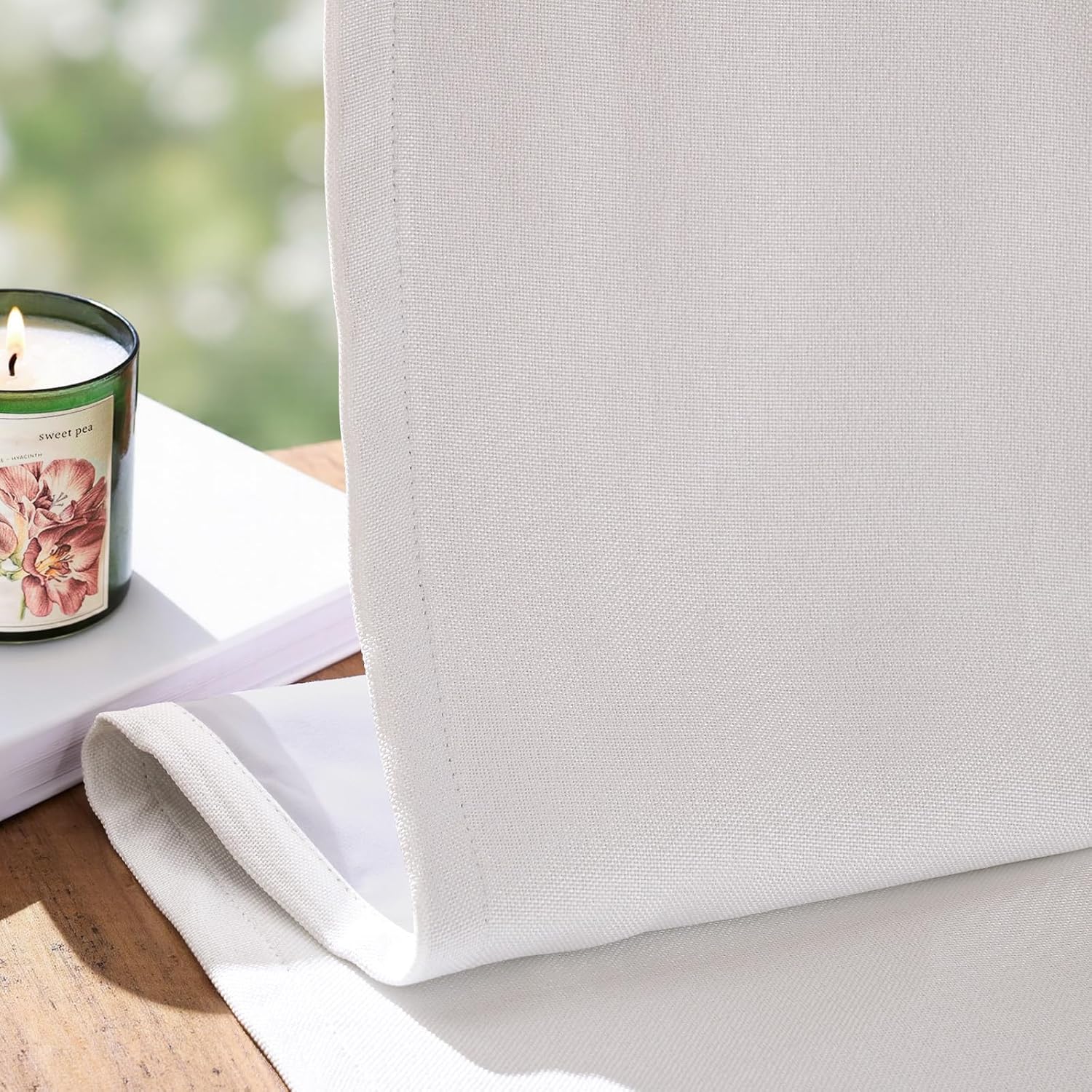 100% Blackout Curtains for Bedroom Decor White Linen Textured Curtains with Liner Insulated Thermal Curtains