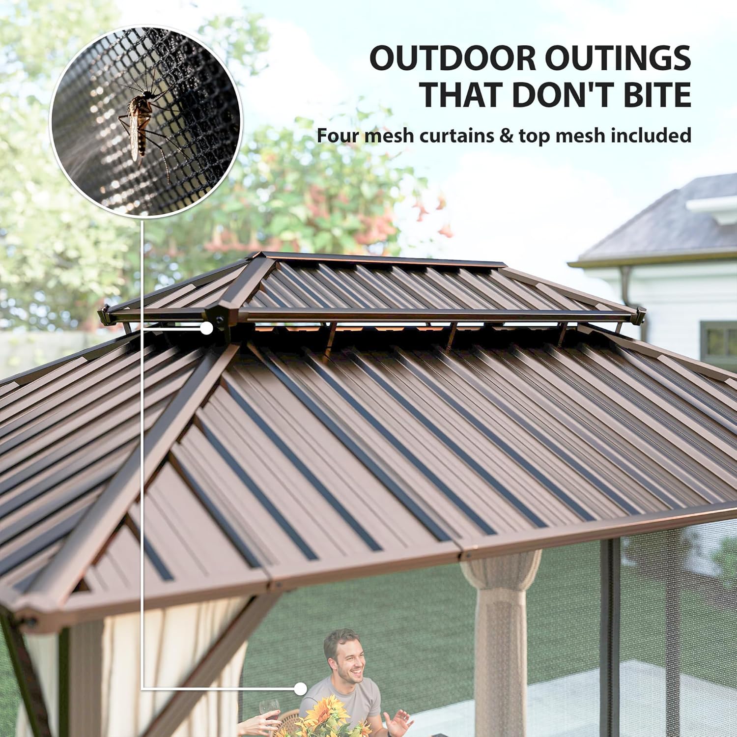 10' x 14' Hardtop Gazebo with UPF50+ Double Galvanized Steel Roof Canopy