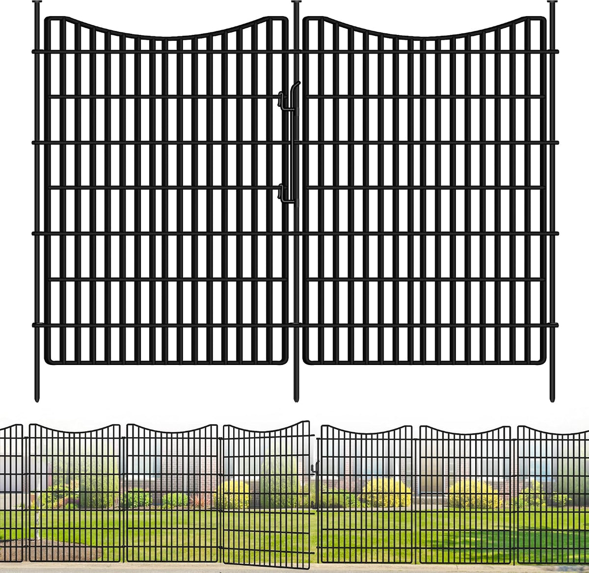10 Panels Garden Fencing Animal Barrier with Gate, 48 in(H) X 23.6 ft(L) Dog Fence Outdoor for Yard, No Dig Temporary