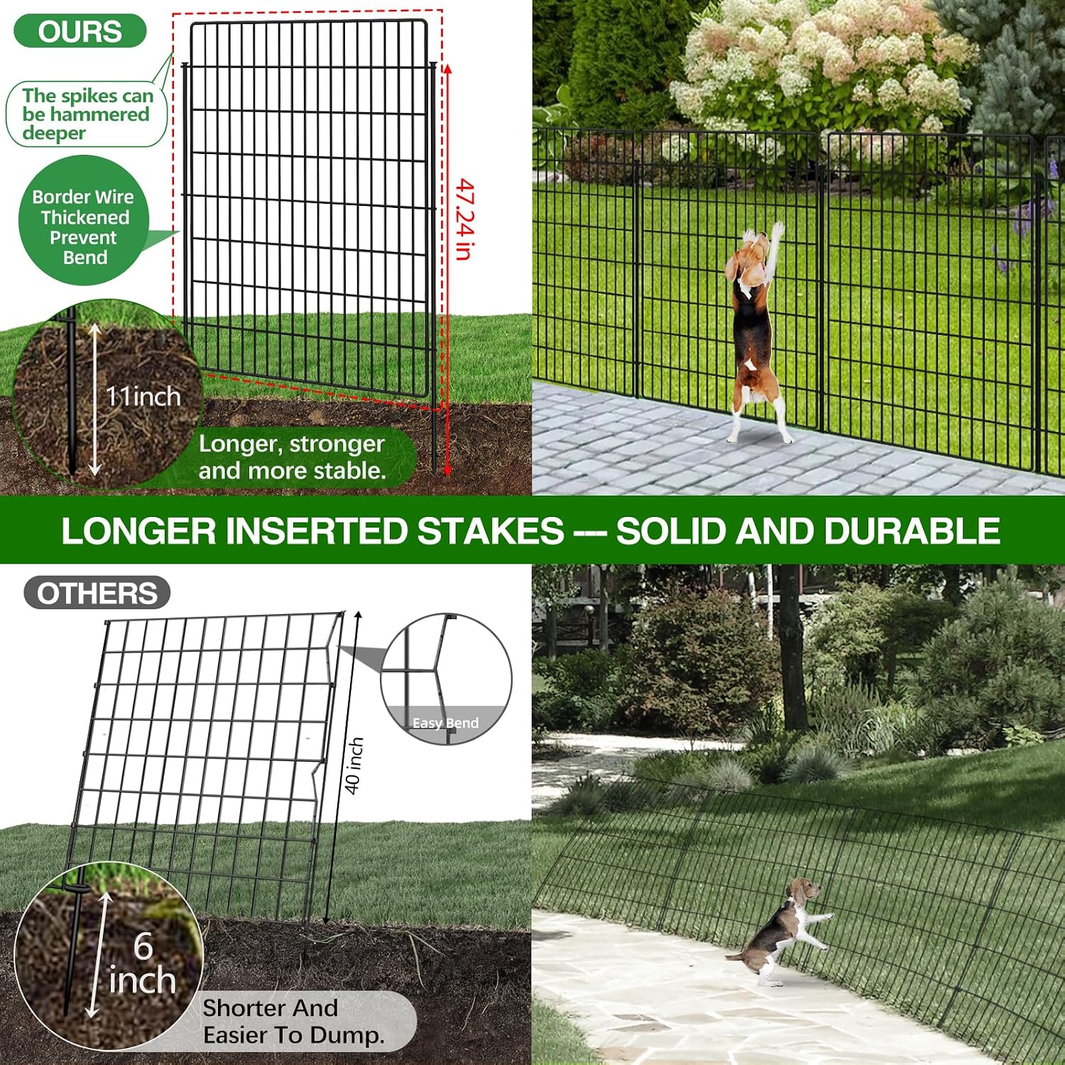 10 Panels Garden Fencing Animal Barrier with Lock, 40 in(H) X 24 ft(L) Dog Fence Outdoor for Yard Rustproof No Dig