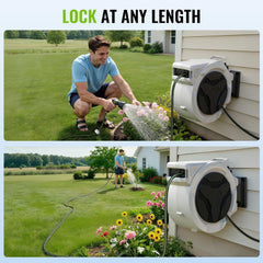 100 FT x 1/2 Inch Retractable Garden Hose Reel for Garden Watering | Any-Length Lock, 10-12s Auto Rewind, 10 Spray