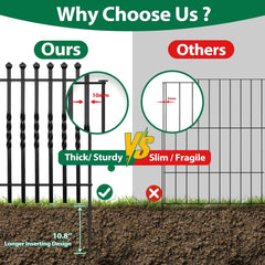 10 Panels Decorative Garden Fence, 32in(H)×24Ft(L) Heavy Duty Twist Outdoor Dog Fence Rustproof Metal Square Tube No
