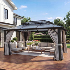 10'x12' Hardtop Gazebo Outdoor Permanent Gazebo with Double Polycarbonate Roof Canopy